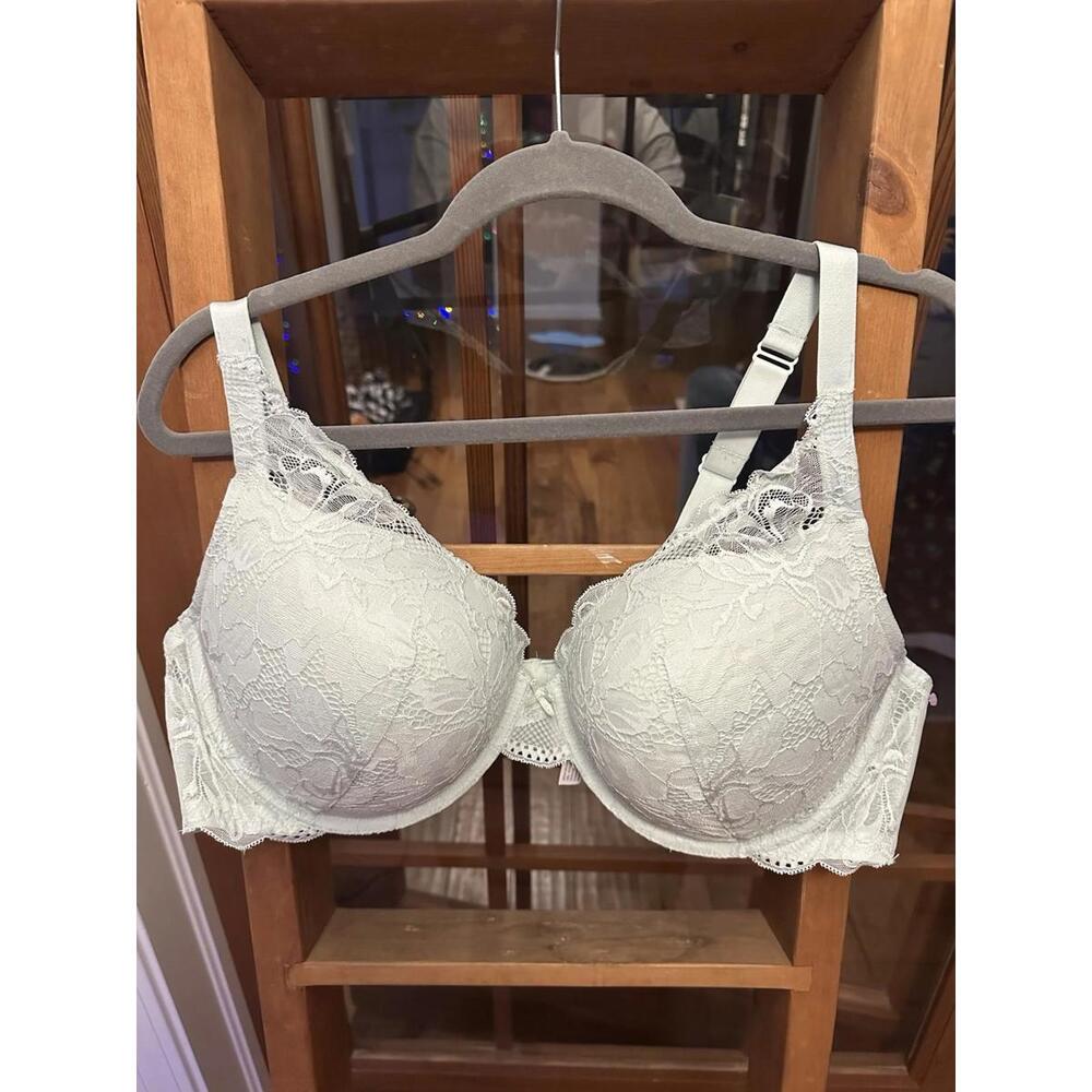 Auden Bra 46C The Sublime Push Up Green Blue  Lace Plunge Coverage Underwire